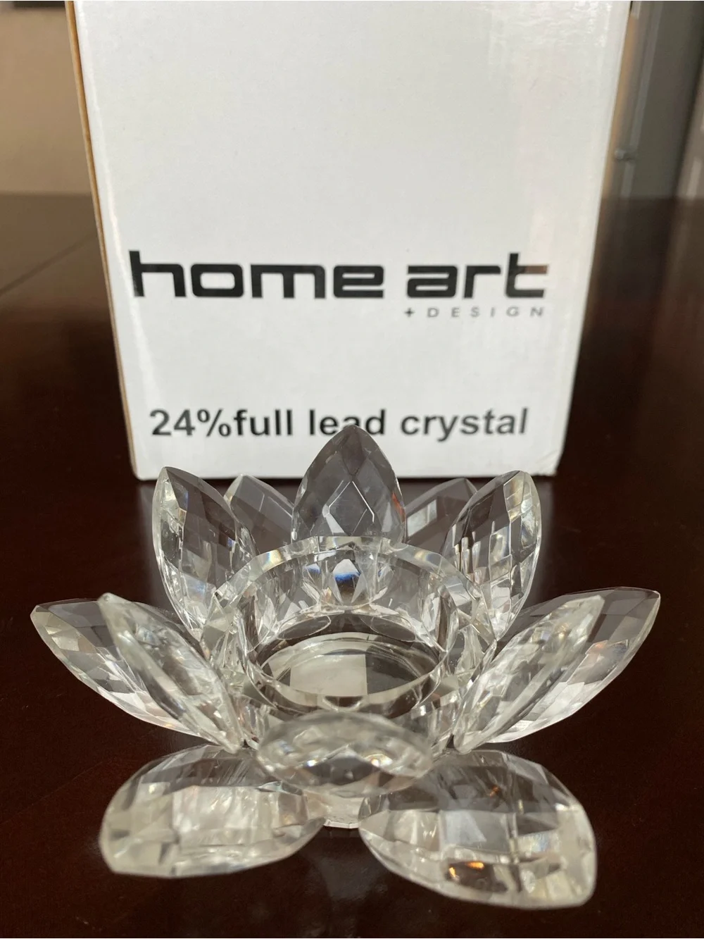 NIB Crystal Lotus Tea Light/Candle Holders - Clear (Set of 2)